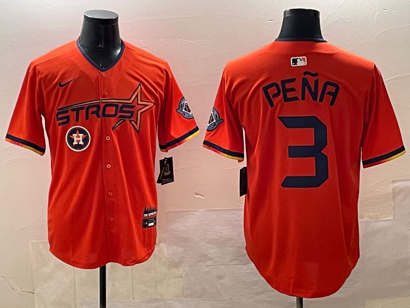 Men Houston Astros #3 Pena Orange Three generations Joint Name 2025 Nike MLB Jersey style 6->houston astros->MLB Jersey